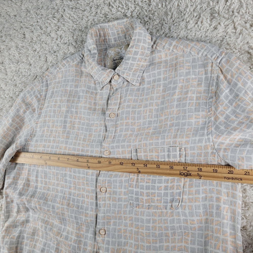 Tasso Elba Island Shirt Mens Size Medium Grey Silk Linen Geometric Button Up S/S - Picture 6 of 8
